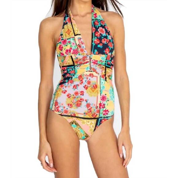 NEW JOHNNY WAS japer plunge one piece swimsuit in multi - Picture 1 of 2